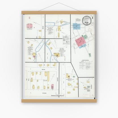 Old map wall art mockup — magnetic wood frame on white wall — Sanborn Fire Insurance Map from Saline, Washtenaw County, Michigan (1899) - Complete Map Set