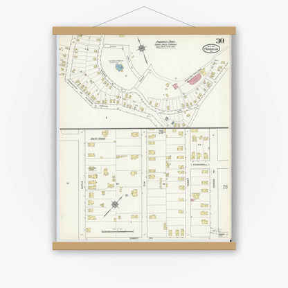 Old map wall art mockup — magnetic wood frame on white wall — Sanborn Fire Insurance Map from Franklin, Venango County, Pennsylvania (1912), Sheet #0030