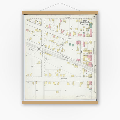 Old map wall art mockup — magnetic wood frame on white wall — Sanborn Fire Insurance Map from Blanchester, Clinton County, Ohio (1892), Sheet #0002