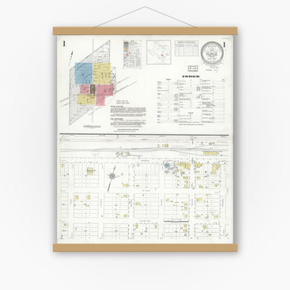 Old map wall art mockup — magnetic wood frame on white wall — Sanborn Fire Insurance Map from Runge, Karnes County, Texas (1934), Sheet #0001