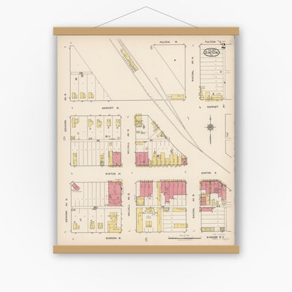 Old map wall art mockup — magnetic wood frame on white wall — Sanborn Fire Insurance Map from Sinton, San Patricio County, Texas (1922), Sheet #0002
