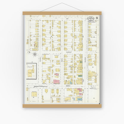 Old map wall art mockup — magnetic wood frame on white wall — Sanborn Fire Insurance Map from Lansford, Carbon County, Pennsylvania (1902), Sheet #0003