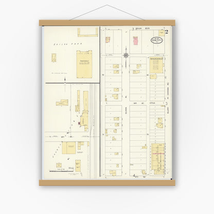 Old map wall art mockup — magnetic wood frame on white wall — Sanborn Fire Insurance Map from Zion, Lake County, Illinois (1911), Sheet #0002