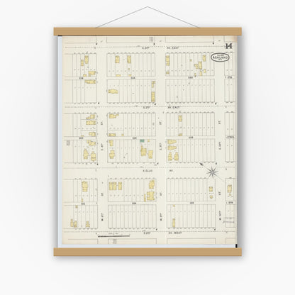 Old map wall art mockup — magnetic wood frame on white wall — Sanborn Fire Insurance Map from Ashland, Ashland County, Wisconsin (1895), Sheet #0014