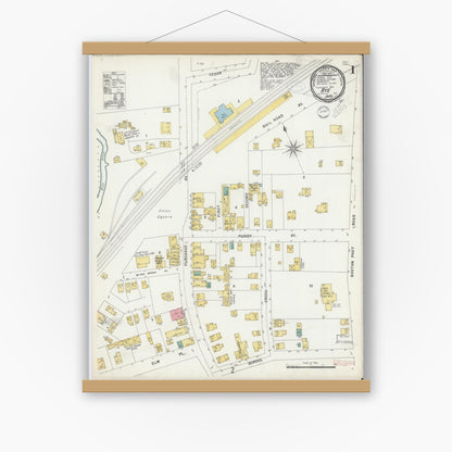 Old map wall art mockup — magnetic wood frame on white wall — Sanborn Fire Insurance Map from Rye, Westchester County, New York (1898) - Complete Map Set
