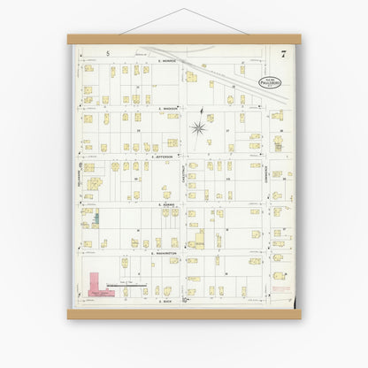 Old map wall art mockup — magnetic wood frame on white wall — Sanborn Fire Insurance Map from Paulsboro, Gloucester County, New Jersey (1909), Sheet #0007