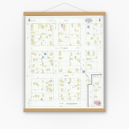 Old map wall art mockup — magnetic wood frame on white wall — Sanborn Fire Insurance Map from Perham, Otter Tail County, Minnesota (1929), Sheet #0005