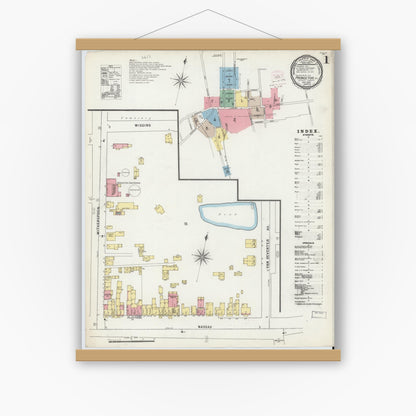Old map wall art mockup — magnetic wood frame on white wall — Sanborn Fire Insurance Map from Princeton, Mercer County, New Jersey (1895), Sheet #0001