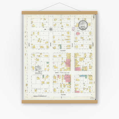 Old map wall art mockup — magnetic wood frame on white wall — Sanborn Fire Insurance Map from Fremont, Steuben County, Indiana (1901) - Complete Map Set