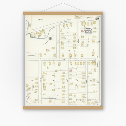 Old map wall art mockup — magnetic wood frame on white wall — Sanborn Fire Insurance Map from Franklin, Venango County, Pennsylvania (1912), Sheet #0029