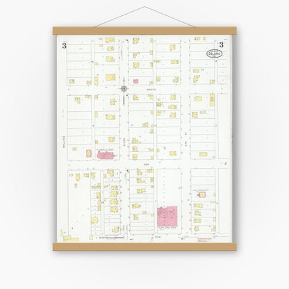 Old map wall art mockup — magnetic wood frame on white wall — Sanborn Fire Insurance Map from Delano, Wright County, Minnesota (1930), Sheet #0003