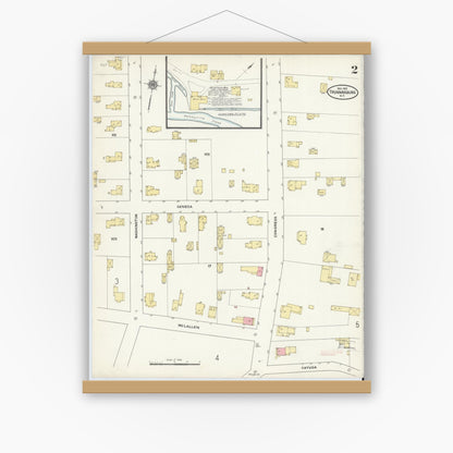 Old map wall art mockup — magnetic wood frame on white wall — Sanborn Fire Insurance Map from Trumansburg, Tompkins County, New York (1910), Sheet #0002