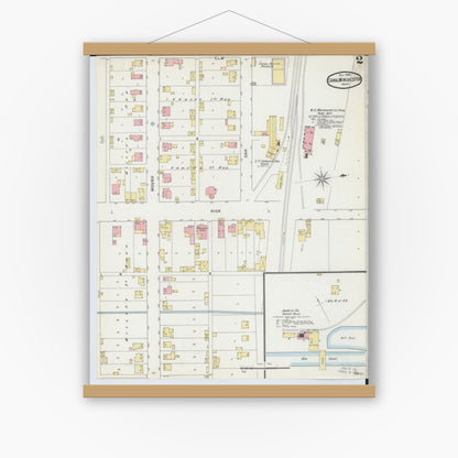 Old map wall art mockup — magnetic wood frame on white wall — Sanborn Fire Insurance Map from Canal Winchester, Franklin County, Ohio (1895), Sheet #0002