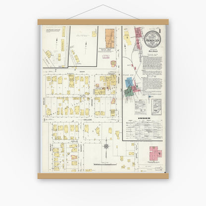 Old map wall art mockup — magnetic wood frame on white wall — Sanborn Fire Insurance Map from French Lick, Orange County, Indiana (1913), Sheet #0001