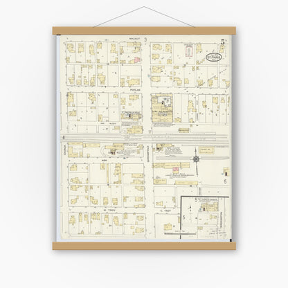 Old map wall art mockup — magnetic wood frame on white wall — Sanborn Fire Insurance Map from Saint Paris, Champaign County, Ohio (1914), Sheet #0005