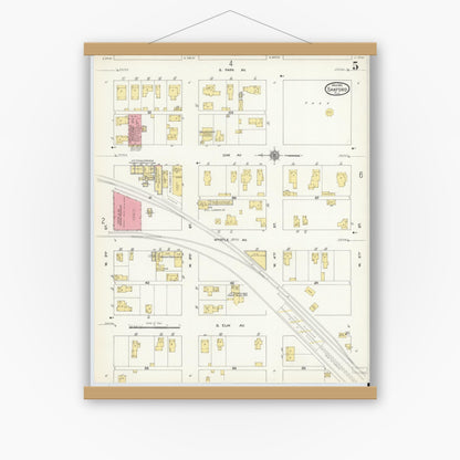 Old map wall art mockup — magnetic wood frame on white wall — Sanborn Fire Insurance Map from Sanford, Seminole County, Florida (1912), Sheet #0005