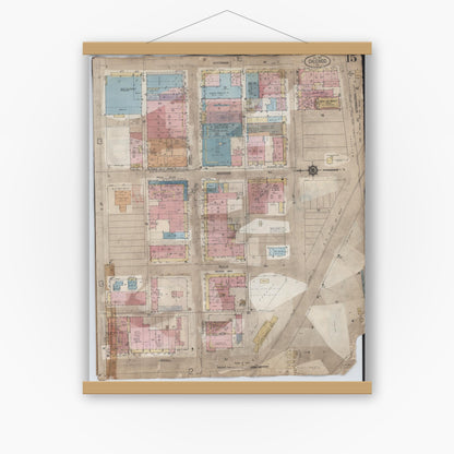 Old map wall art mockup — magnetic wood frame on white wall — Sanborn Fire Insurance Map from Calexico, Imperial County, California (1956), Sheet #0015