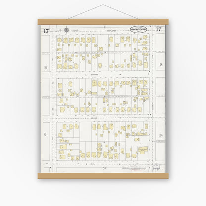 Old map wall art mockup — magnetic wood frame on white wall — Sanborn Fire Insurance Map from Huntington Park, Los Angeles County, California (1924), Sheet #0017