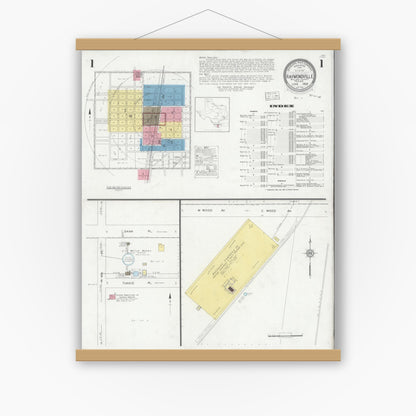 Old map wall art mockup — magnetic wood frame on white wall — Sanborn Fire Insurance Map from Raymondville, Willacy County, Texas (1930) - Complete Map Set