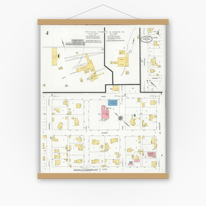 Old map wall art mockup — magnetic wood frame on white wall — Sanborn Fire Insurance Map from Potosi, Washington County, Missouri (1929), Sheet #0004