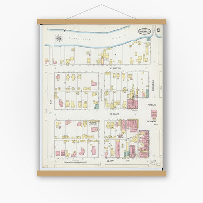 Old map wall art mockup — magnetic wood frame on white wall — Sanborn Fire Insurance Map from Greenville, Darke County, Ohio (1892), Sheet #0002