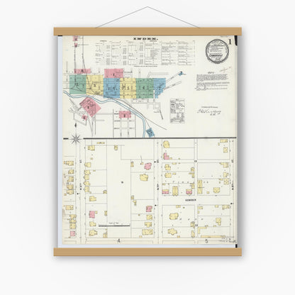 Old map wall art mockup — magnetic wood frame on white wall — Sanborn Fire Insurance Map from Cambridge, Guernsey County, Ohio (1897), Sheet #0001