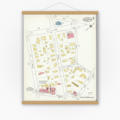 Old map wall art mockup — magnetic wood frame on white wall — Sanborn Fire Insurance Map from East Hampton, Hampshire County, Massachusetts (1916), Sheet #0005