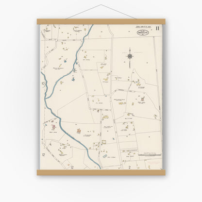 Old map wall art mockup — magnetic wood frame on white wall — Sanborn Fire Insurance Map from Montecito, Santa Barbara County, California (1918), Sheet #0011