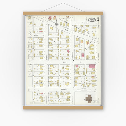 Old map wall art mockup — magnetic wood frame on white wall — Sanborn Fire Insurance Map from Crestline, Crawford County, Ohio (1921), Sheet #0002
