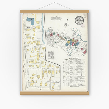 Old map wall art mockup — magnetic wood frame on white wall — Sanborn Fire Insurance Map from Arlington, Middlesex County, Massachusetts (1903) - Complete Map Set