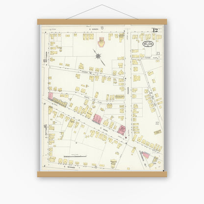 Old map wall art mockup — magnetic wood frame on white wall — Sanborn Fire Insurance Map from Wilson, Wilson County, North Carolina (1913), Sheet #0012