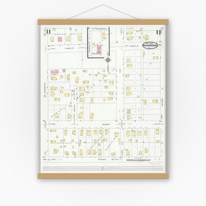 Old map wall art mockup — magnetic wood frame on white wall — Sanborn Fire Insurance Map from Downers Grove, Dupage County, Illinois (1927), Sheet #0011