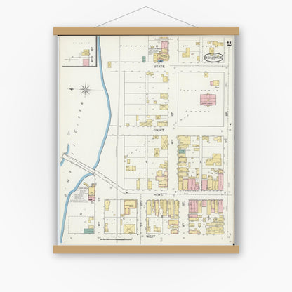 Old map wall art mockup — magnetic wood frame on white wall — Sanborn Fire Insurance Map from Neillsville, Clark County, Wisconsin (1892), Sheet #0002