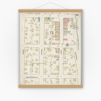 Old map wall art mockup — magnetic wood frame on white wall — Sanborn Fire Insurance Map from Eau Claire, Eau Claire County, Wisconsin (1883), Sheet #0010