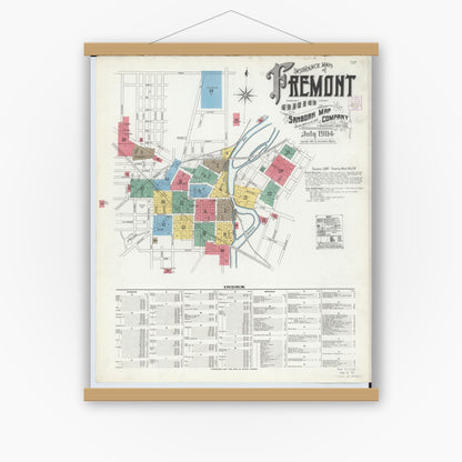 Old map wall art mockup — magnetic wood frame on white wall — Sanborn Fire Insurance Map from Fremont, Sandusky County, Ohio (1904) - Complete Map Set