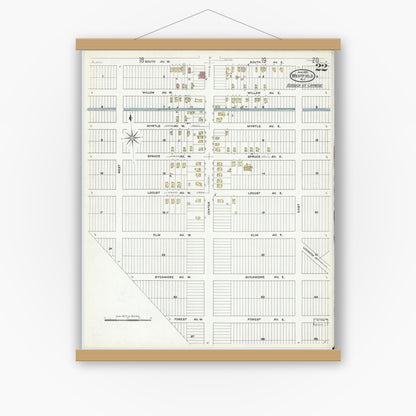 Old map wall art mockup — magnetic wood frame on white wall — Sanborn Fire Insurance Map from Westfield, Union County, New Jersey (1909), Sheet #0022