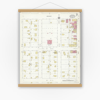 Old map wall art mockup — magnetic wood frame on white wall — Sanborn Fire Insurance Map from Alexis, Warren County, Illinois (1913), Sheet #0002