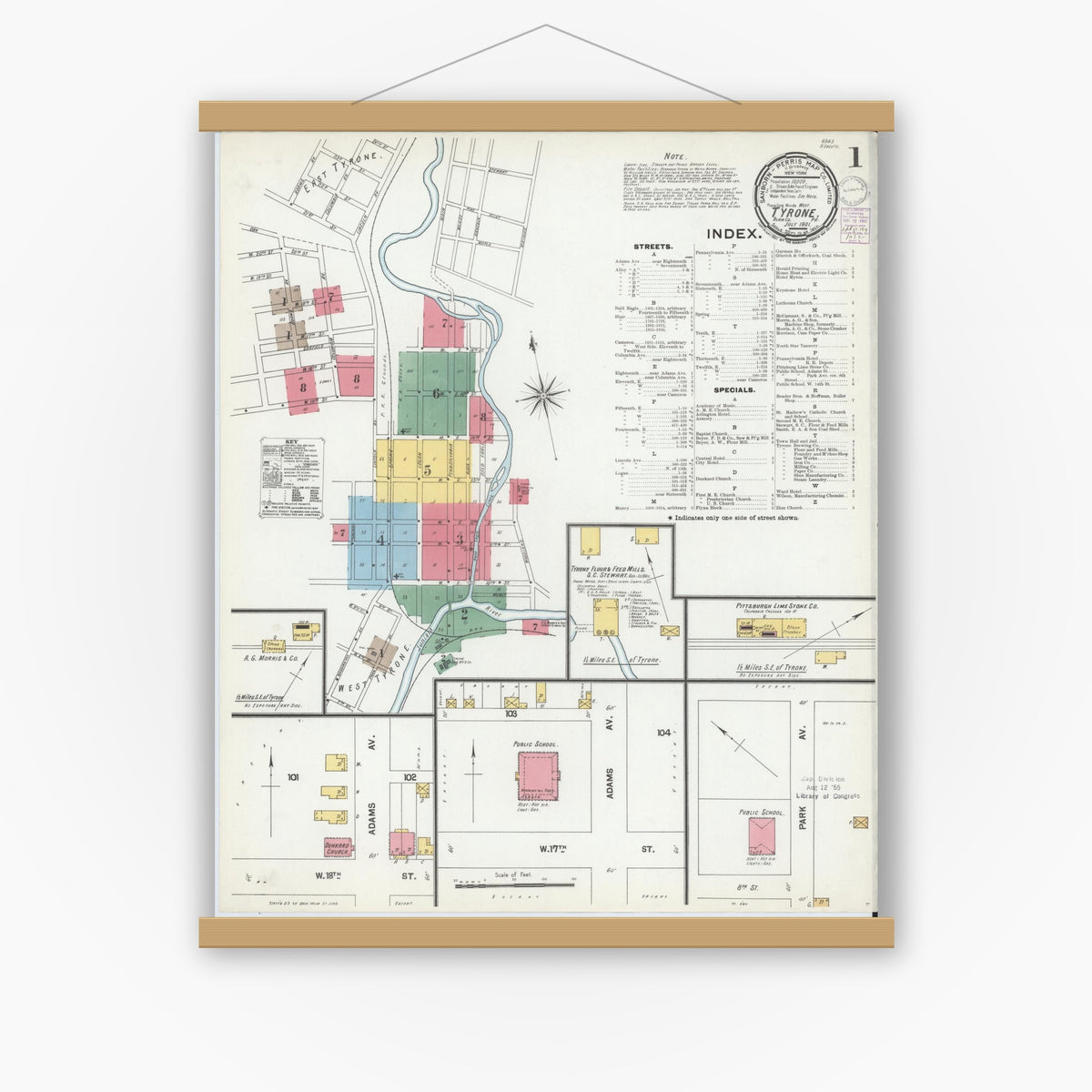 Old map wall art mockup — magnetic wood frame on white wall — Sanborn Fire Insurance Map from Tyrone, Blair County, Pennsylvania (1901) - Complete Map Set