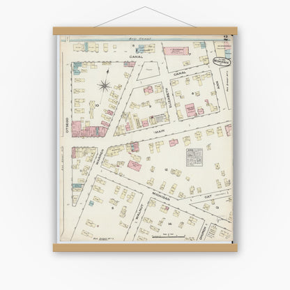 Old map wall art mockup — magnetic wood frame on white wall — Sanborn Fire Insurance Map from Mohawk, Herkimer County, New York (1884), Sheet #0002
