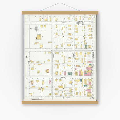 Old map wall art mockup — magnetic wood frame on white wall — Sanborn Fire Insurance Map from Bremen, Marshall County, Indiana (1905), Sheet #0003