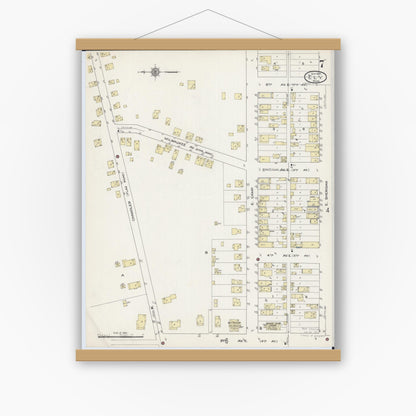 Old map wall art mockup — magnetic wood frame on white wall — Sanborn Fire Insurance Map from Ely, Saint Louis County, Minnesota (1914), Sheet #0007