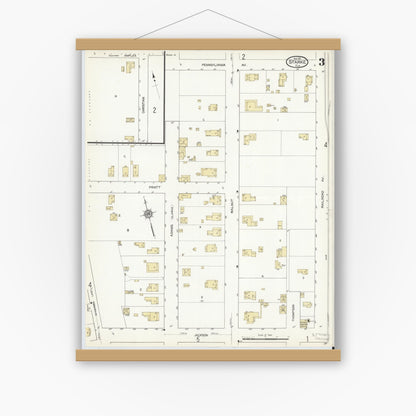 Old map wall art mockup — magnetic wood frame on white wall — Sanborn Fire Insurance Map from Starke, Bradford County, Florida (1912), Sheet #0003