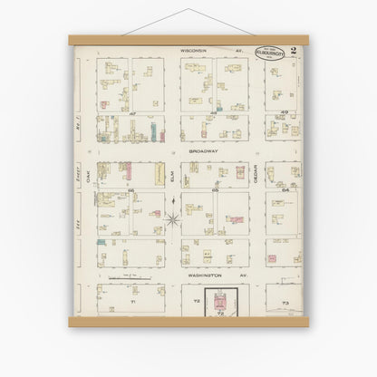 Old map wall art mockup — magnetic wood frame on white wall — Sanborn Fire Insurance Map from Kilbourn, Columbia County, Wisconsin (1885), Sheet #0002