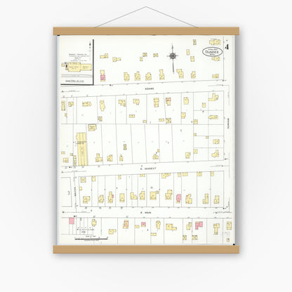 Old map wall art mockup — magnetic wood frame on white wall — Sanborn Fire Insurance Map from Dundee, Monroe County, Michigan (1923), Sheet #0004