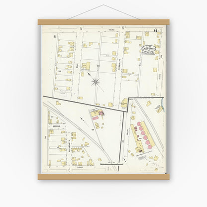 Old map wall art mockup — magnetic wood frame on white wall — Sanborn Fire Insurance Map from California, Washington County, Pennsylvania (1907), Sheet #0006