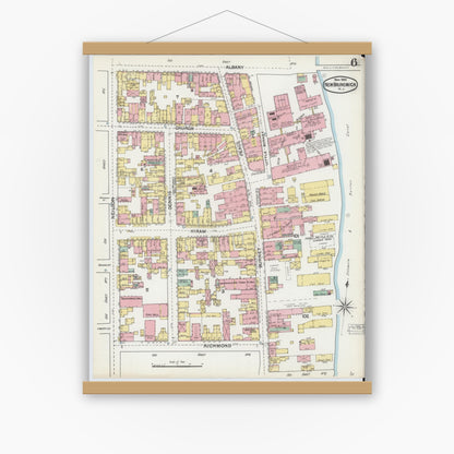 Old map wall art mockup — magnetic wood frame on white wall — Sanborn Fire Insurance Map from New Brunswick, Middlesex County, New Jersey (1892), Sheet #0006