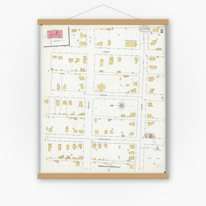 Old map wall art mockup — magnetic wood frame on white wall — Sanborn Fire Insurance Map from Minonk, Woodford County, Illinois (1906), Sheet #0002
