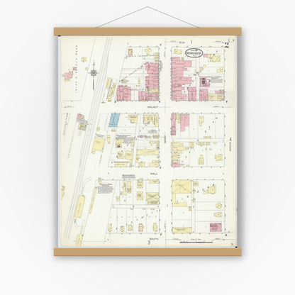 Old map wall art mockup — magnetic wood frame on white wall — Sanborn Fire Insurance Map from Moweaqua, Shelby County, Illinois (1914), Sheet #0002