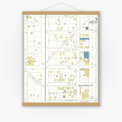 Old map wall art mockup — magnetic wood frame on white wall — Sanborn Fire Insurance Map from Carmel By The Sea, Monterey County, California (1924), Sheet #0005