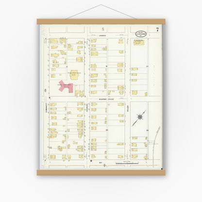 Old map wall art mockup — magnetic wood frame on white wall — Sanborn Fire Insurance Map from Luzerne, Luzerne County, Pennsylvania (1911), Sheet #0007